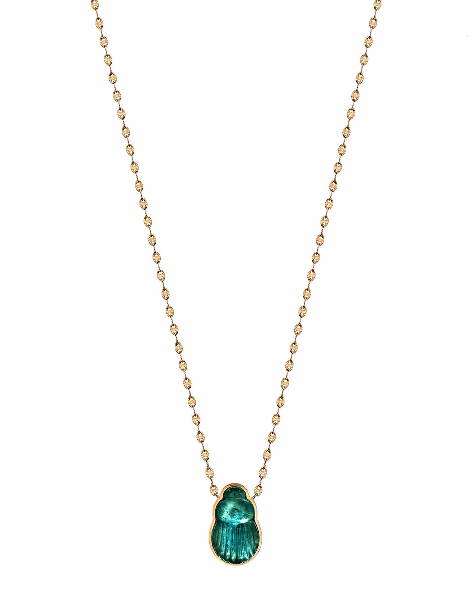 LITO-Large Sienna Green Chalcedony Scarab Necklace-YELLOW GOLD