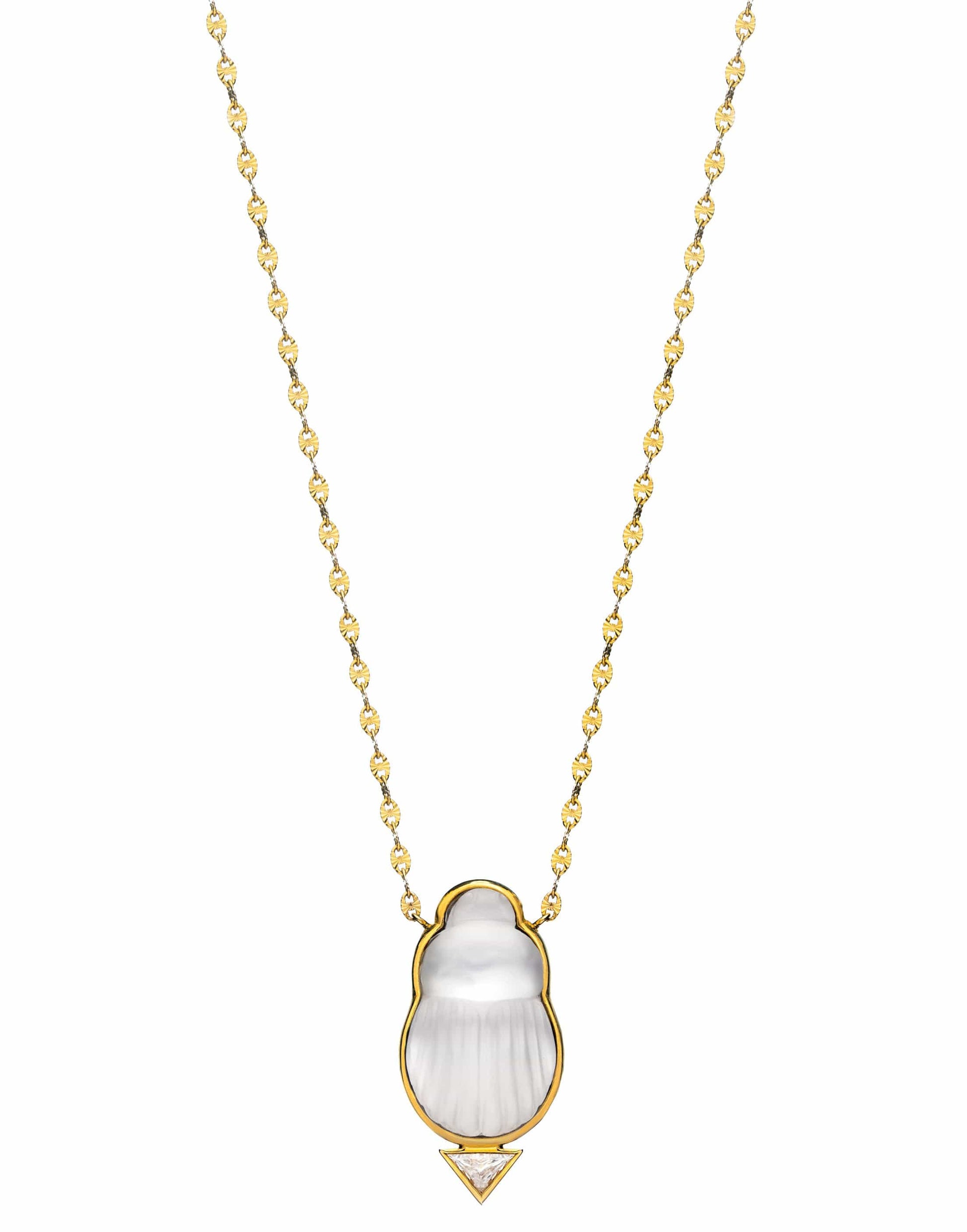LITO-Mother of Pearl Scarab Pendant Necklace-YELLOW GOLD