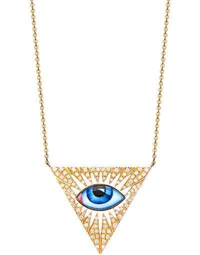 LITO-Petit Bleu Enamel Eye and Diamond Necklace-YELLOW GOLD
