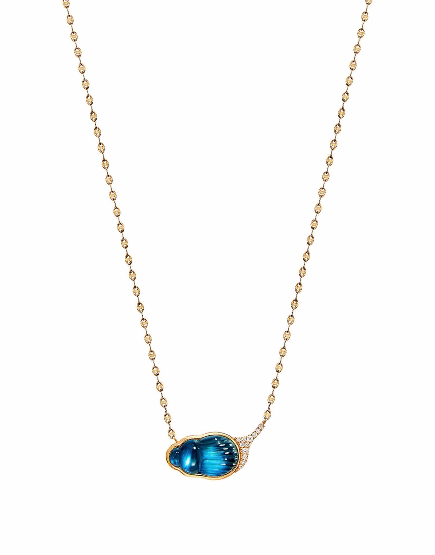 LITO-Small Sienna Blue Chalcedony and Diamond Scarab Necklace-YELLOW GOLD