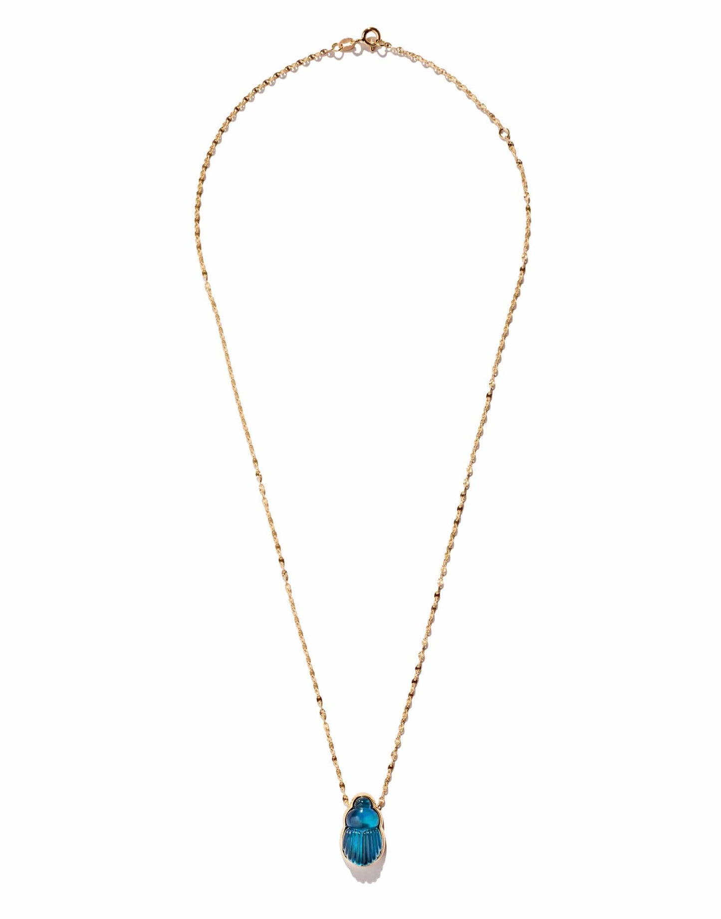 LITO-Small Sienna Blue Chalcedony Scarab Necklace-YELLOW GOLD