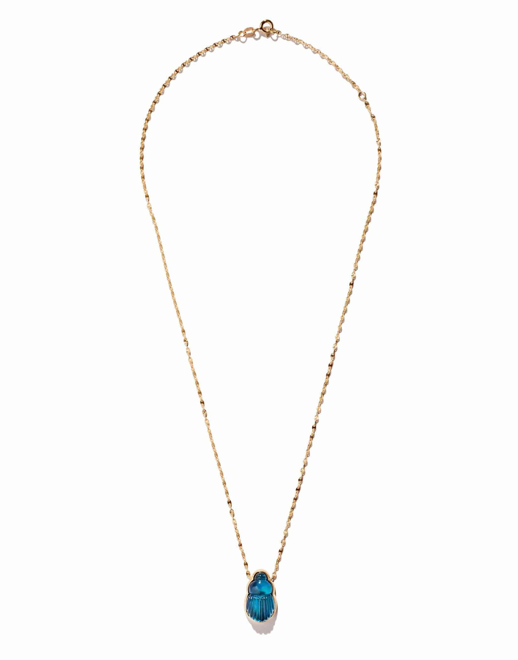 LITO-Small Sienna Blue Chalcedony Scarab Necklace-YELLOW GOLD