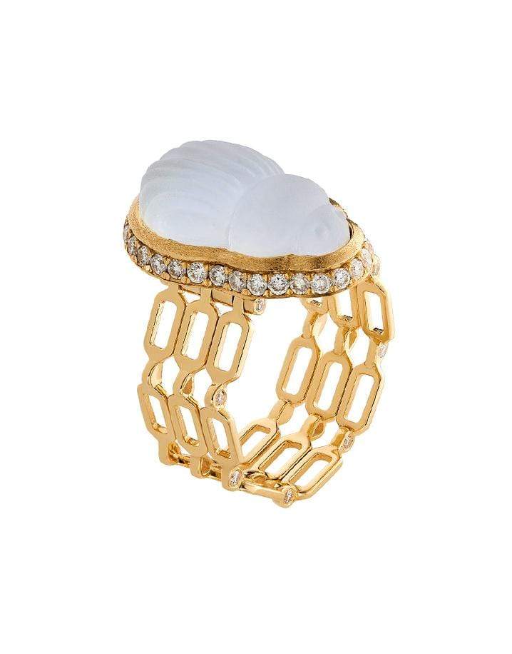 LITO-Large Mother of Pearl and Diamond Scarab Ring-YELLOW GOLD