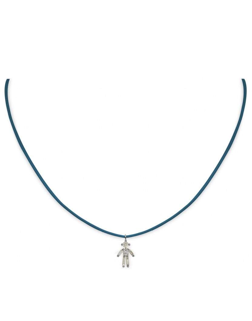 LITTLE ONES-Baguette Diamond Boy Thread Necklace-WHITE GOLD