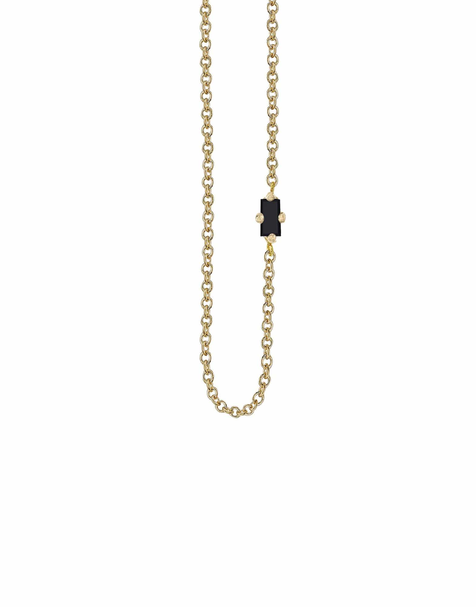 LIZZIE MANDLER-Floating Black Diamond Baguette Necklace-YELLOW GOLD