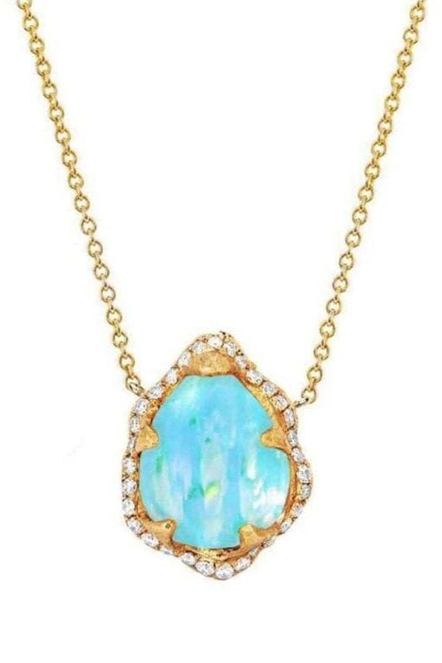 LOGAN HOLLOWELL-Baby Queen Water Drop Blue Opal Necklace with Full Pavé Diamond Halo-