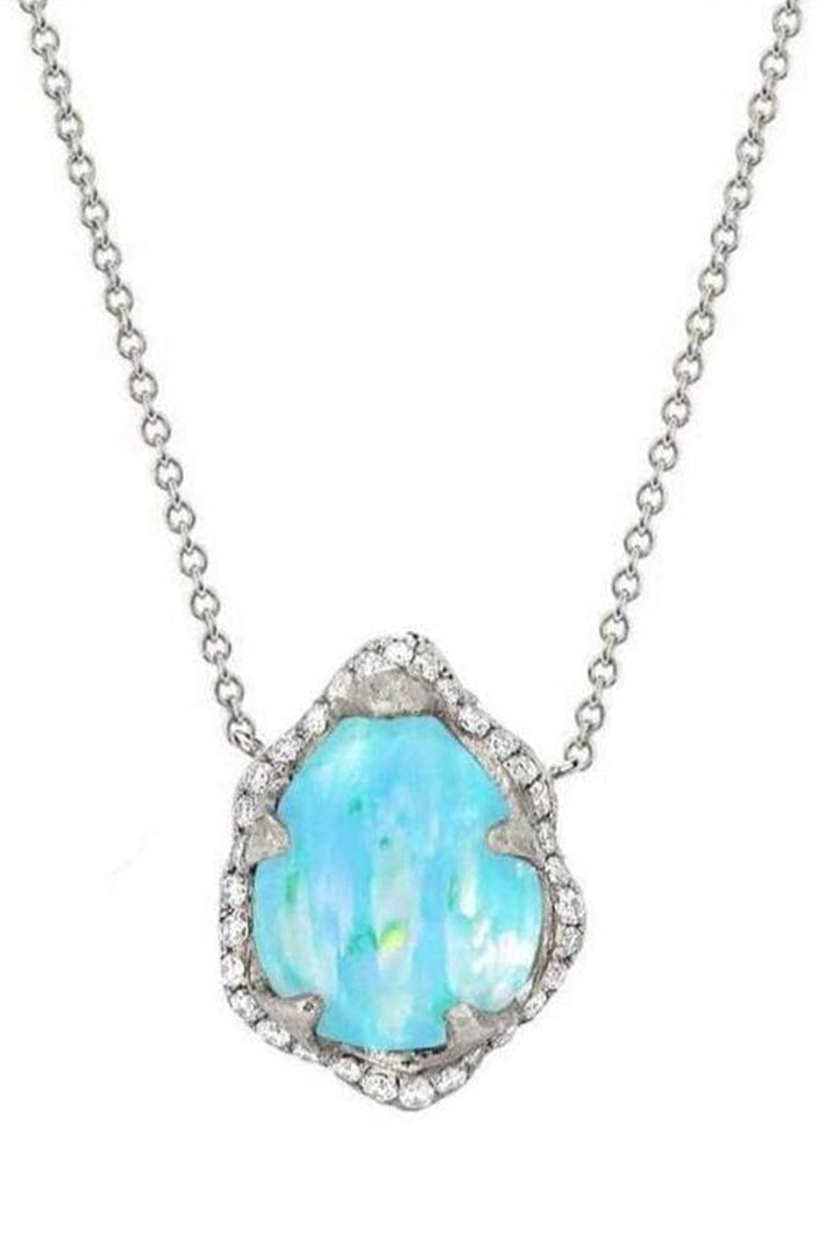 LOGAN HOLLOWELL-Baby Queen Water Drop Blue Opal Necklace with Full Pavé Diamond Halo-