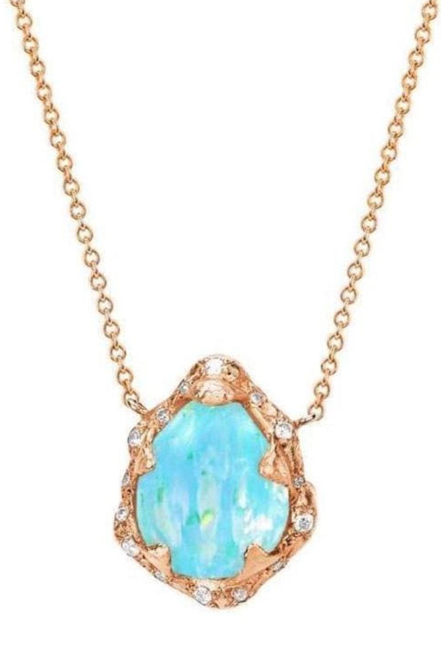 LOGAN HOLLOWELL-Baby Queen Water Drop Blue Opal Necklace with Sprinkled Diamonds-