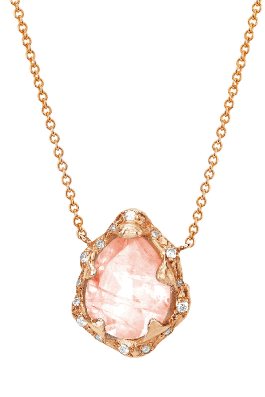 LOGAN HOLLOWELL-Baby Queen Water Drop Morganite Necklace with Sprinkled Diamonds-