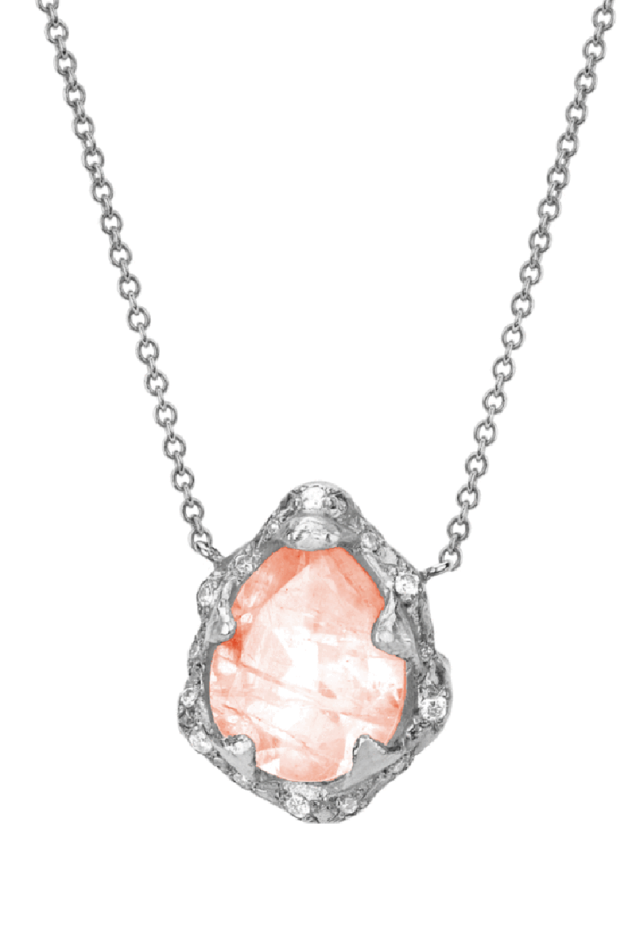LOGAN HOLLOWELL-Baby Queen Water Drop Morganite Necklace with Sprinkled Diamonds-