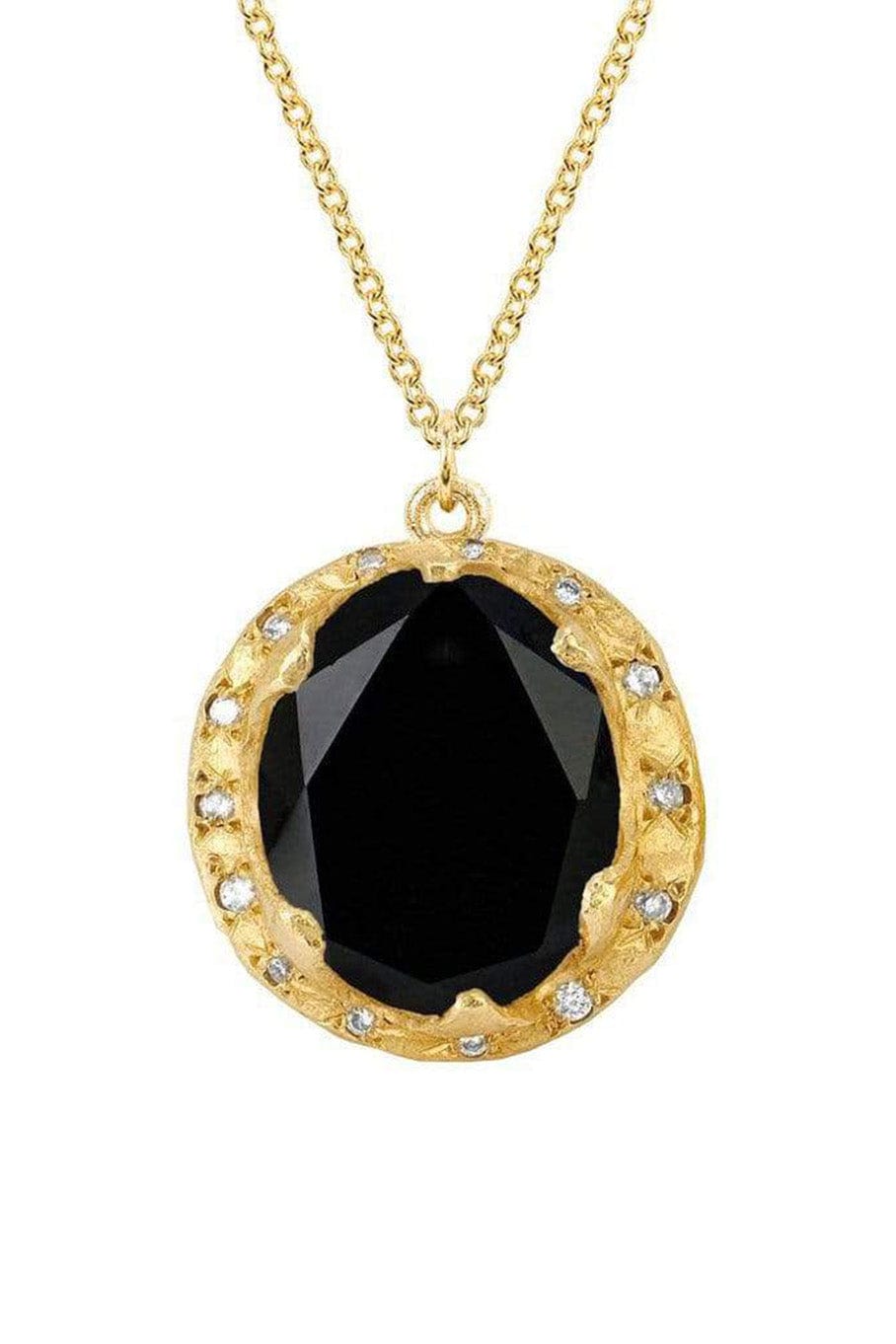 LOGAN HOLLOWELL-Queen Oval Onyx Diamond Necklace-YELLOW GOLD