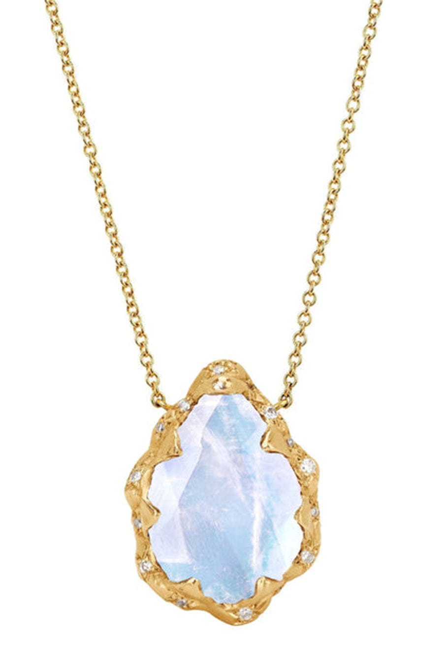 LOGAN HOLLOWELL-Queen Water Drop Moonstone Necklace with Sprinkled Diamonds-YELLOW GOLD