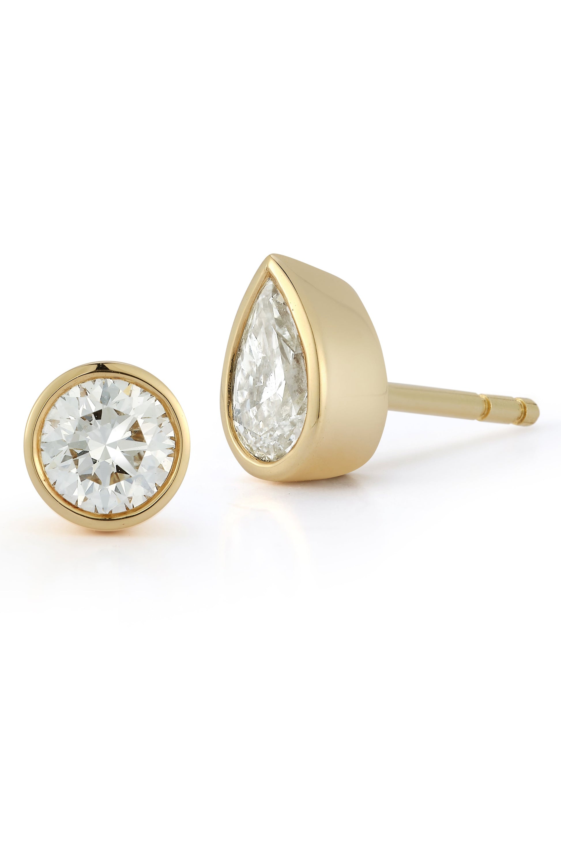 LORRAINE WEST-Illuminate Pear & Round Burnished Diamond Stud Earrings-YELLOW GOLD