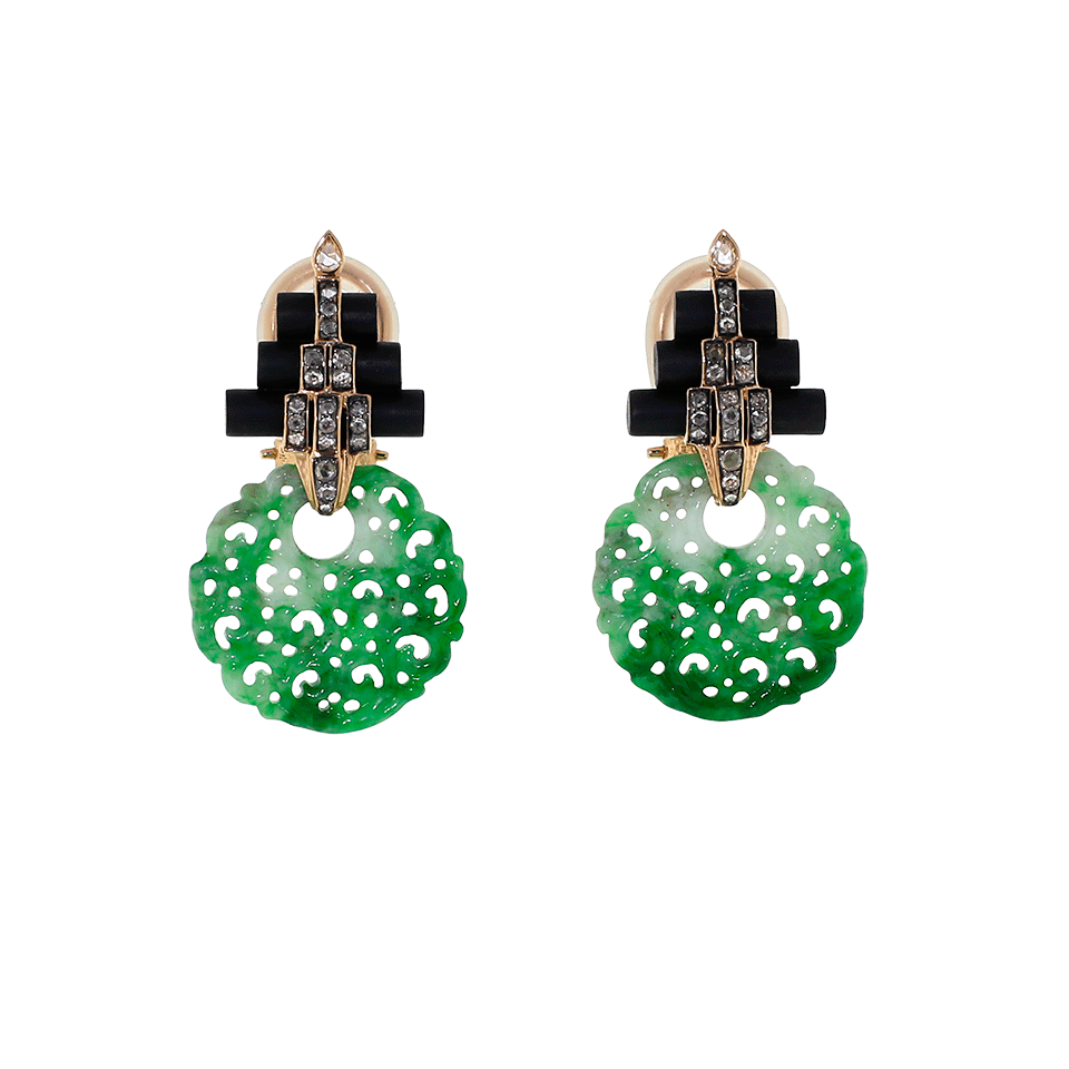 LOTUS ARTS de VIVRE-Carved Green Jade Earrings-ROSE GOLD