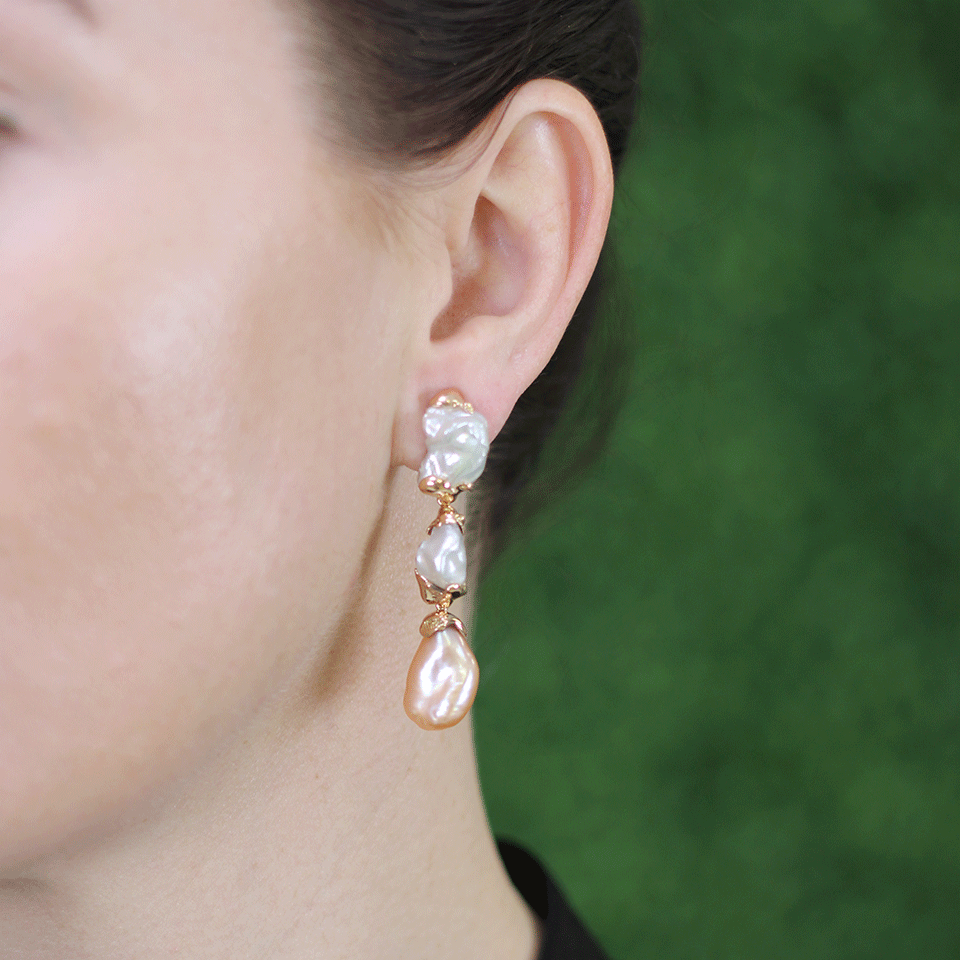 LUCIFER VIR HONESTUS-Freshwater Pearl Drop Earrings-ROSE GOLD