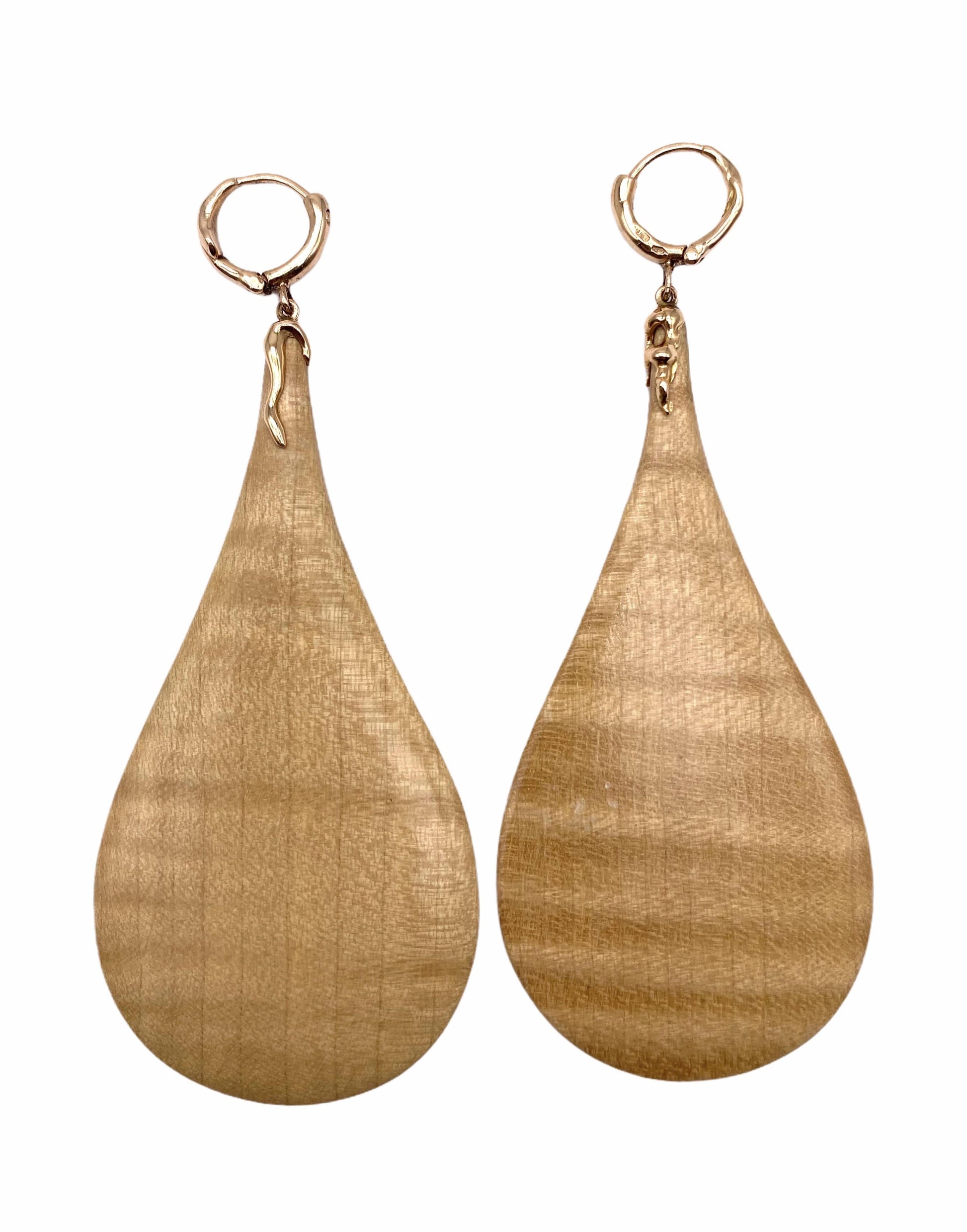 LUCIFER VIR HONESTUS-Giga Maple Wood Drop Earrings-ROSE GOLD