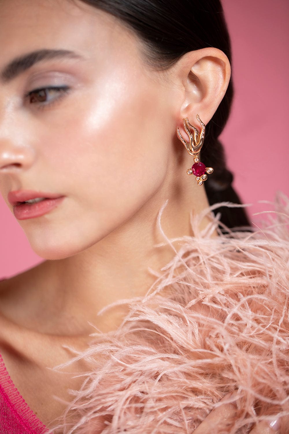 LUCIFER VIR HONESTUS-Red Tourmaline and Diamond Earrings-ROSE GOLD