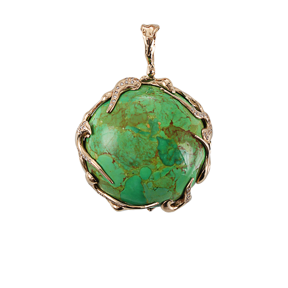 LUCIFER VIR HONESTUS-Green Turquoise Pendant With Diamonds-R GOLD