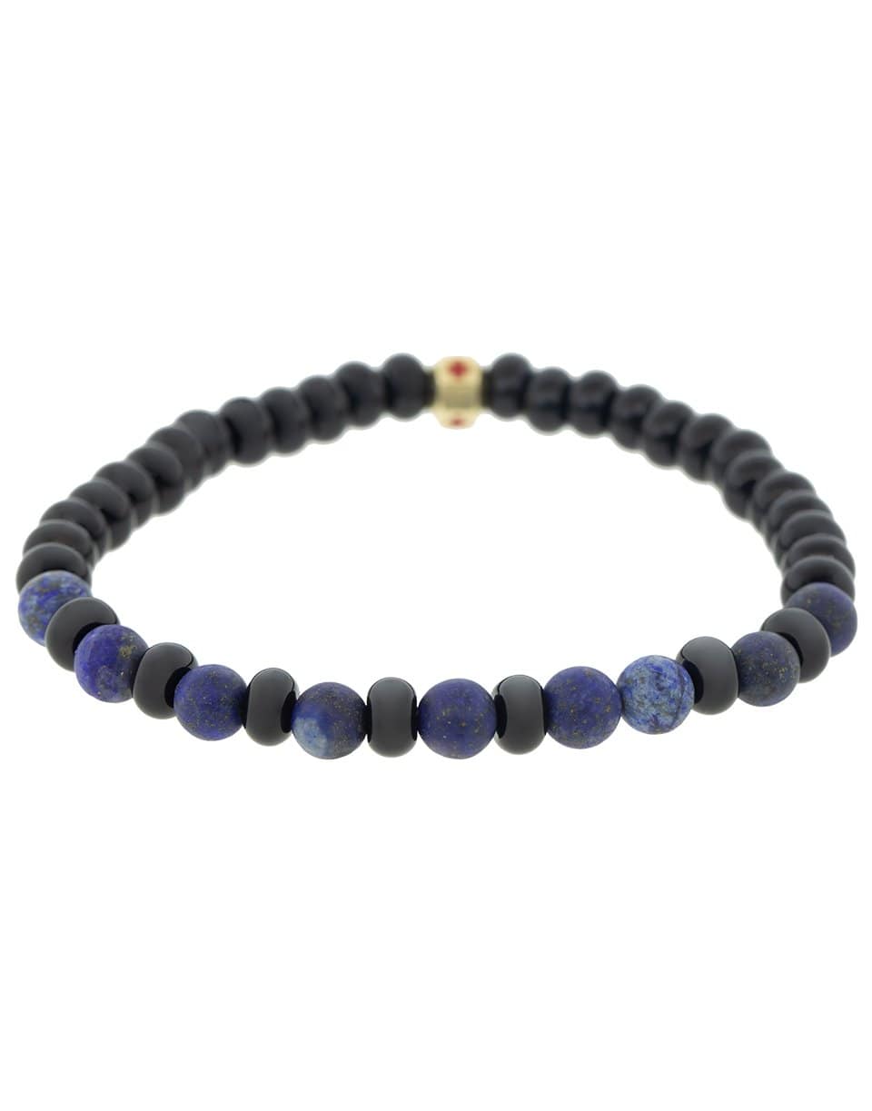 LUIS MORAIS-Blue Lapis and Onyx Mix Bead Bracelet-YELLOW GOLD