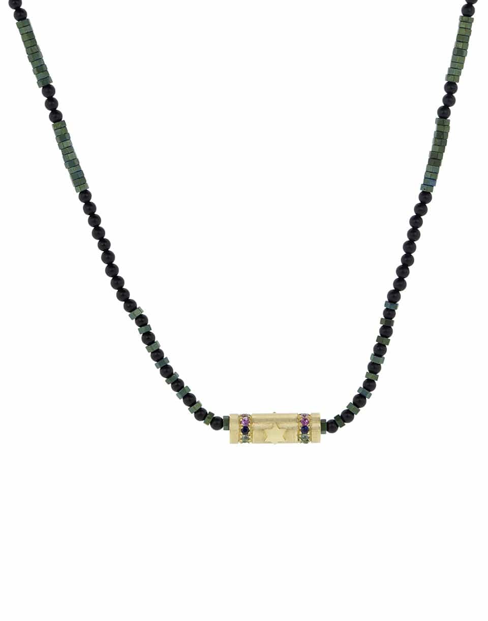 LUIS MORAIS-Rainbow Sapphire Wrap Bead Necklace-YELLOW GOLD