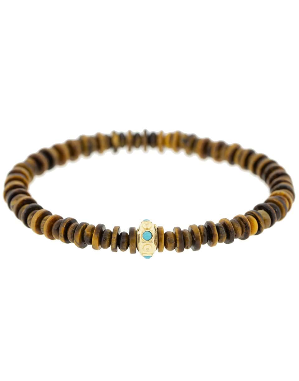 LUIS MORAIS-Tigers Eye and Turquoise Bead Bracelet-YELLOW GOLD