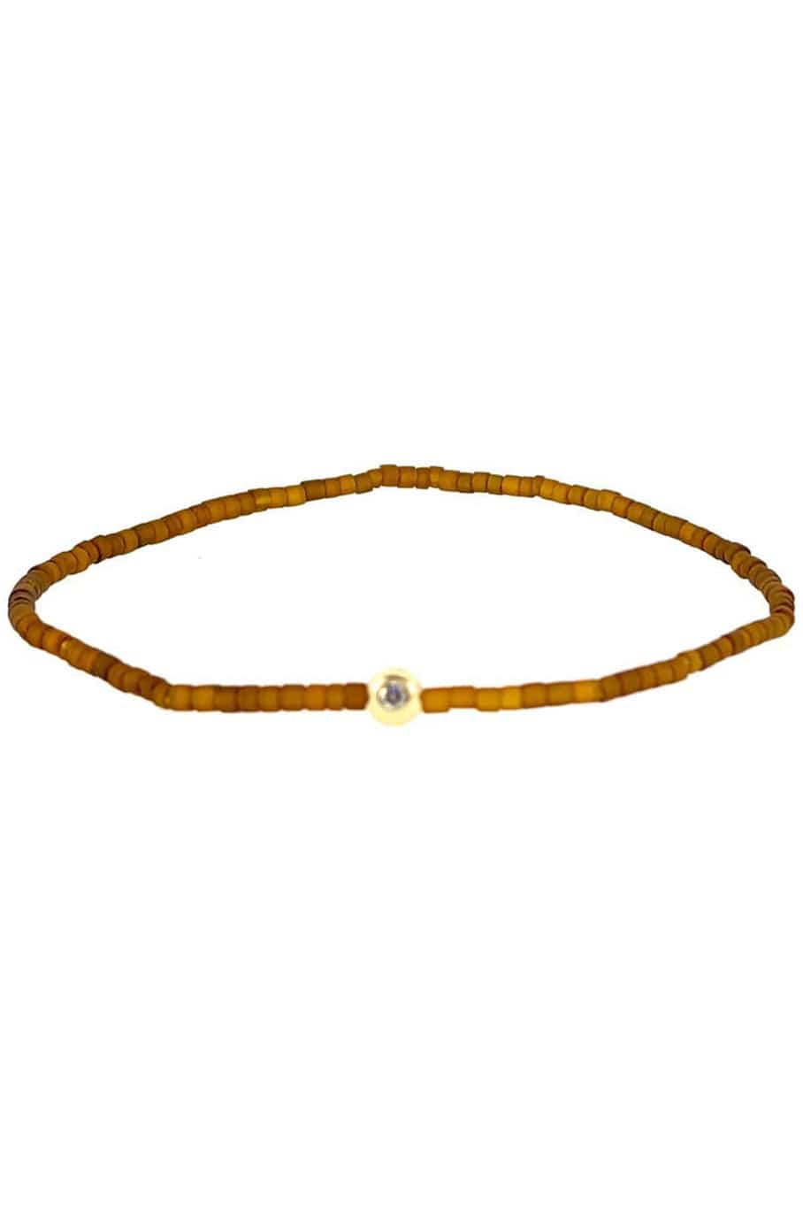 LUIS MORAIS-Diamond On Brown Glass Bead Bracelet-YELLOW GOLD