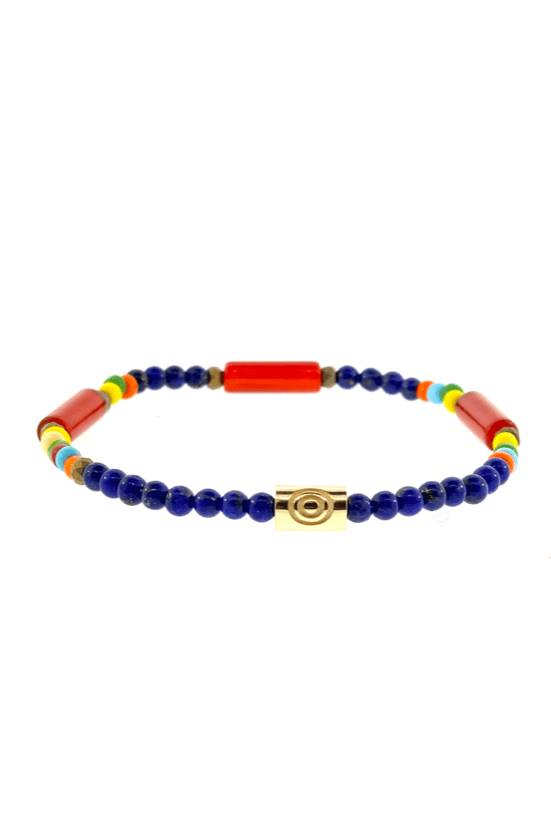 LUIS MORAIS-Lapis Rainbow Mix Bead Bracelet-YELLOW GOLD