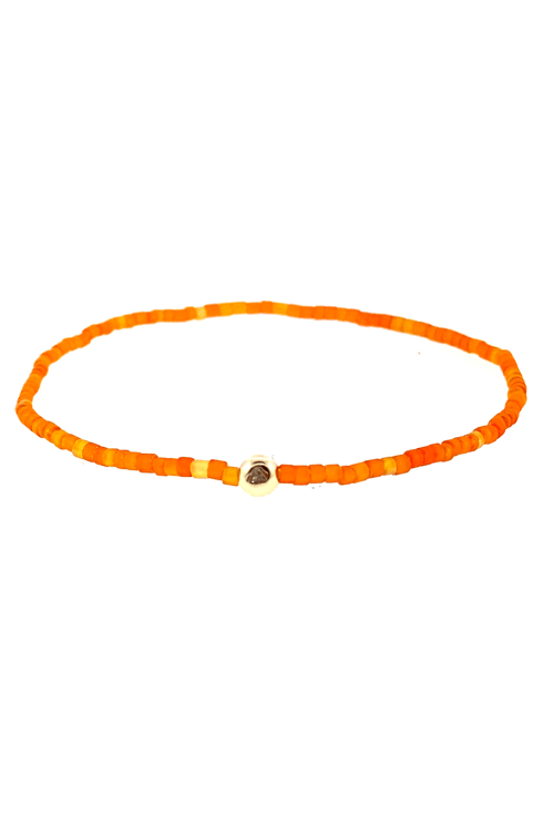 LUIS MORAIS-Orange Glass Bead Diamond Bracelet-YELLOW GOLD