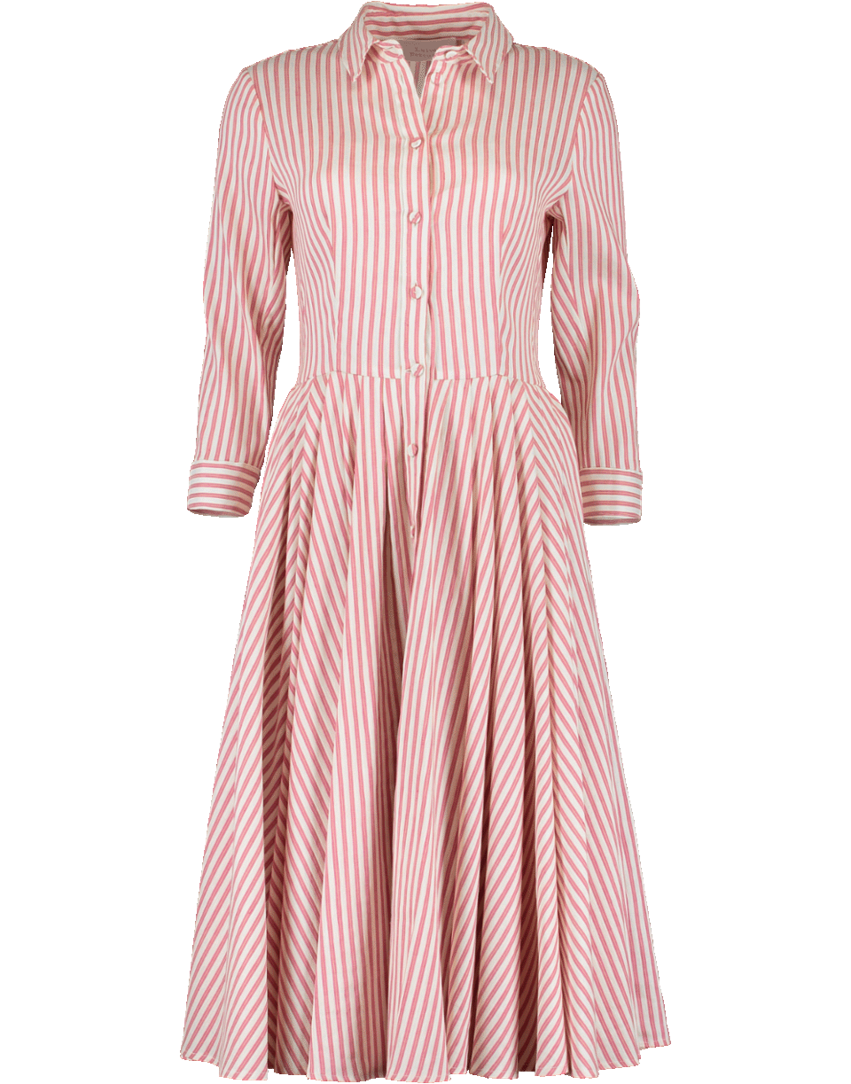 LUISA BECCARIA-Midi Belted Striped Shirt Dress-