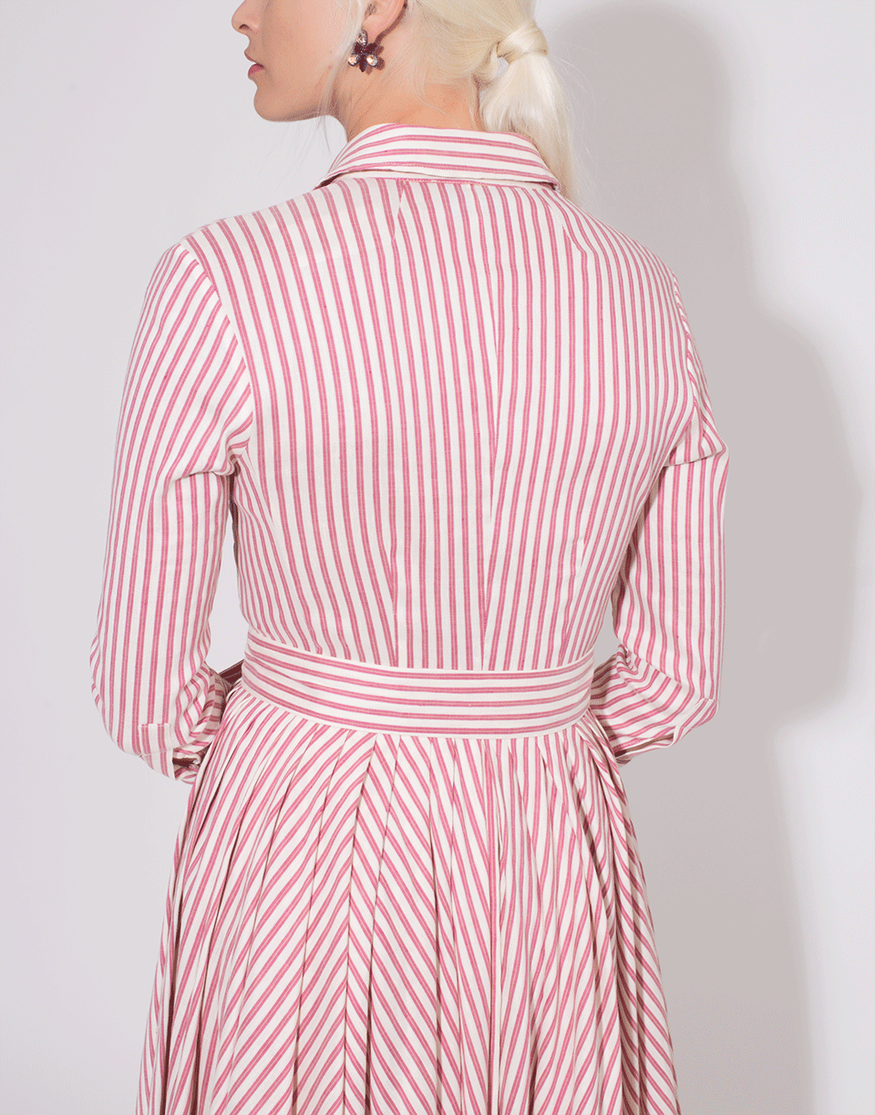 LUISA BECCARIA-Midi Belted Striped Shirt Dress-