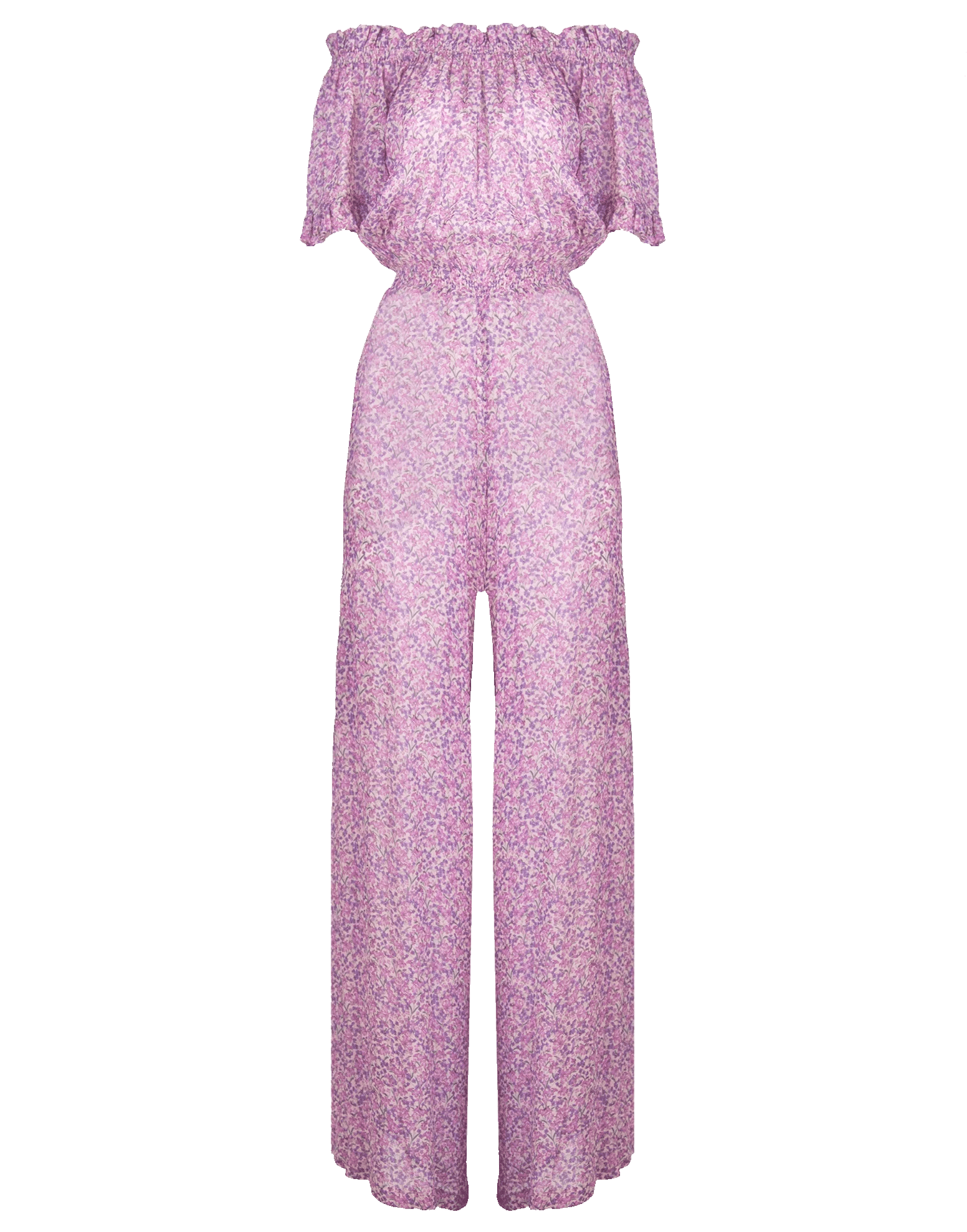 LUISA BECCARIA-Floral-Printed Georgette Jumpsuit-PURPLE