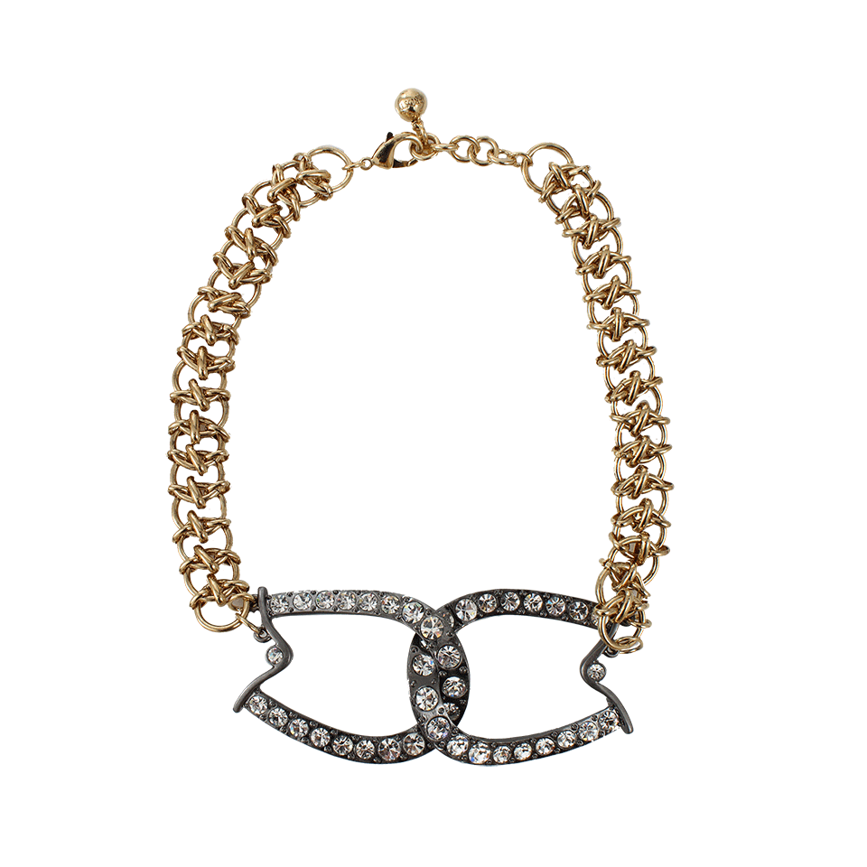 LULU FROST-Brass Glass Stone Horseshoe Necklace-CRYSTAL