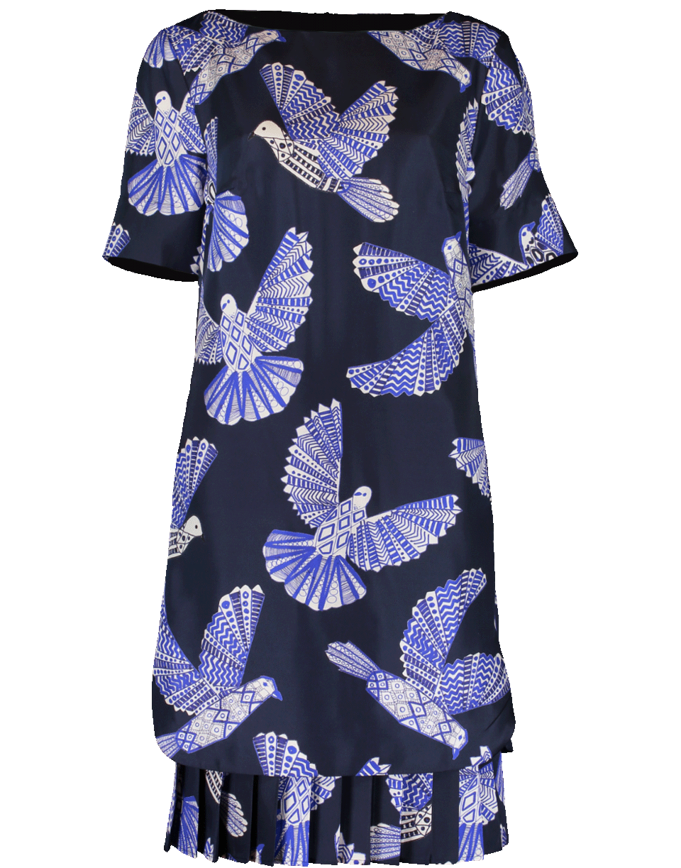 Dove Print Pleated Hem Silk Dress CLOTHINGDRESSCASUAL MAISON COMMON   