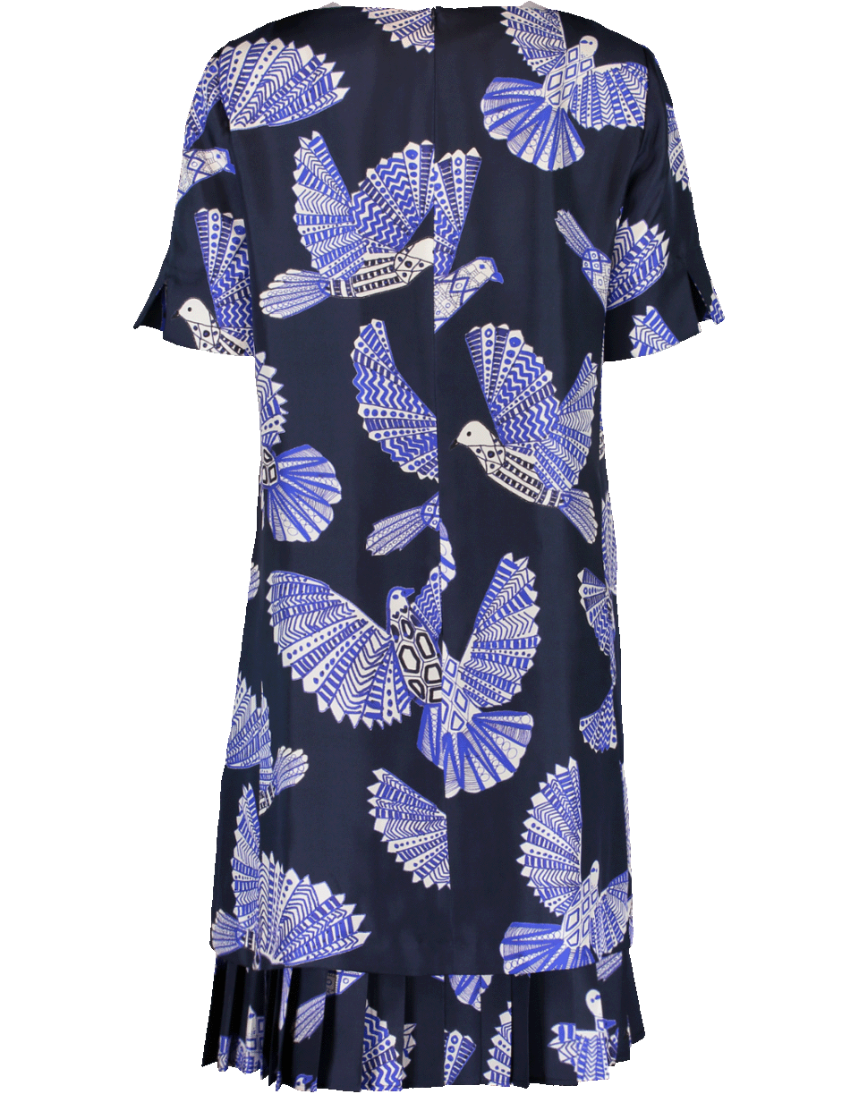 Dove Print Pleated Hem Silk Dress CLOTHINGDRESSCASUAL MAISON COMMON   
