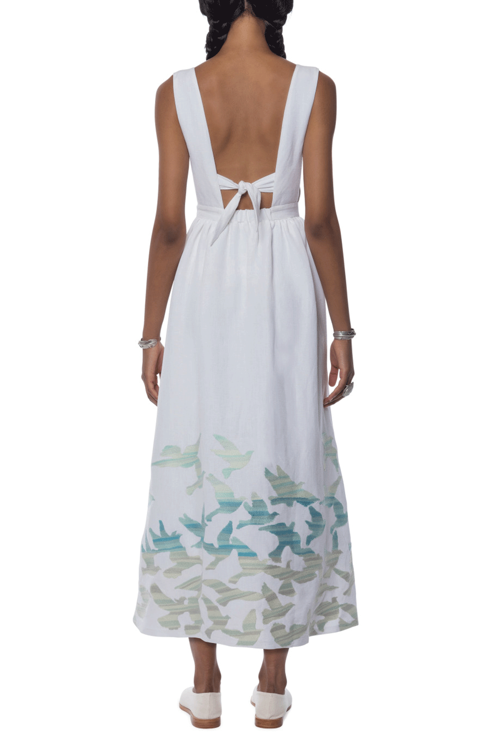 MARA HOFFMAN-Embroidered Tie Back Dress-WHITE
