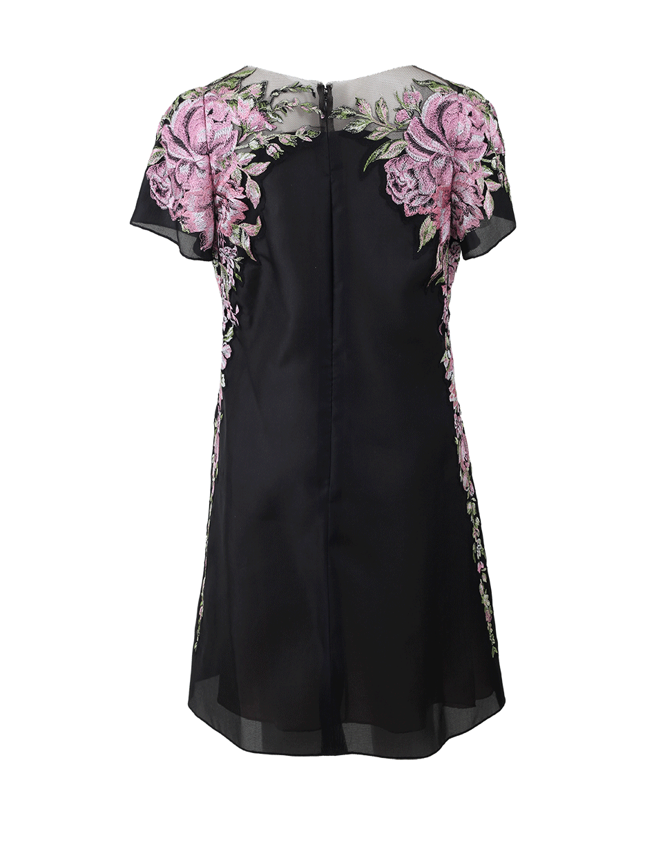MARCHESA-Floral Embroidered Shift Dress-BLACK