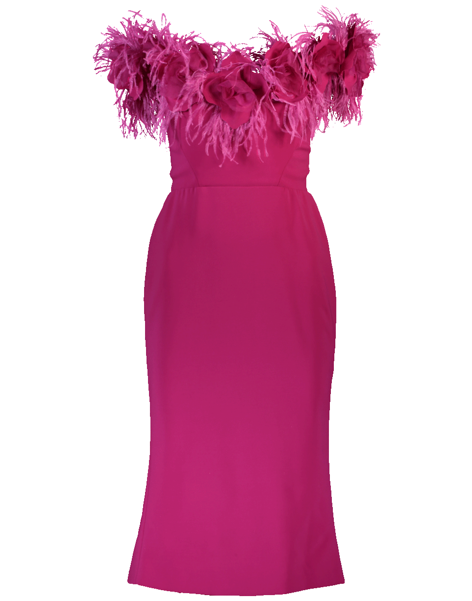 MARCHESA-3D Floral Cocktail Dress-FUSCHIA