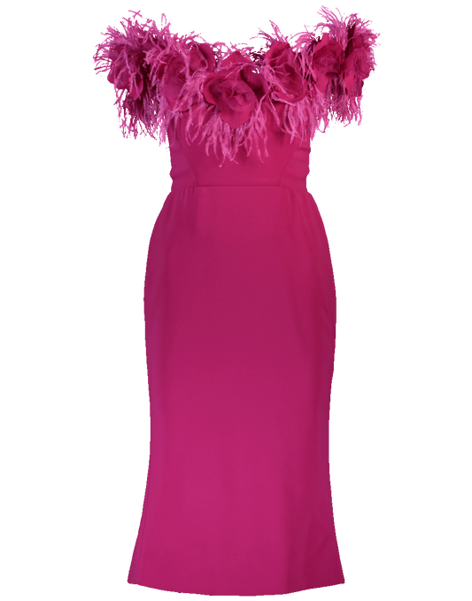 MARCHESA-3D Floral Cocktail Dress-FUSCHIA