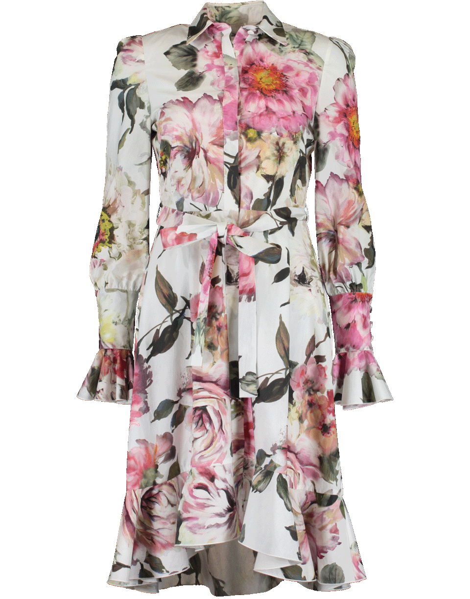 MARCHESA-Floral Cotton Hi Low Shirt Dress-