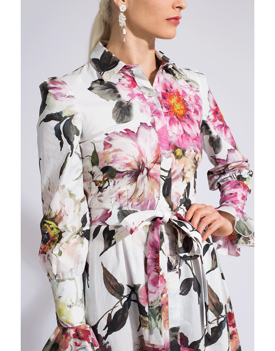 MARCHESA-Floral Cotton Hi Low Shirt Dress-