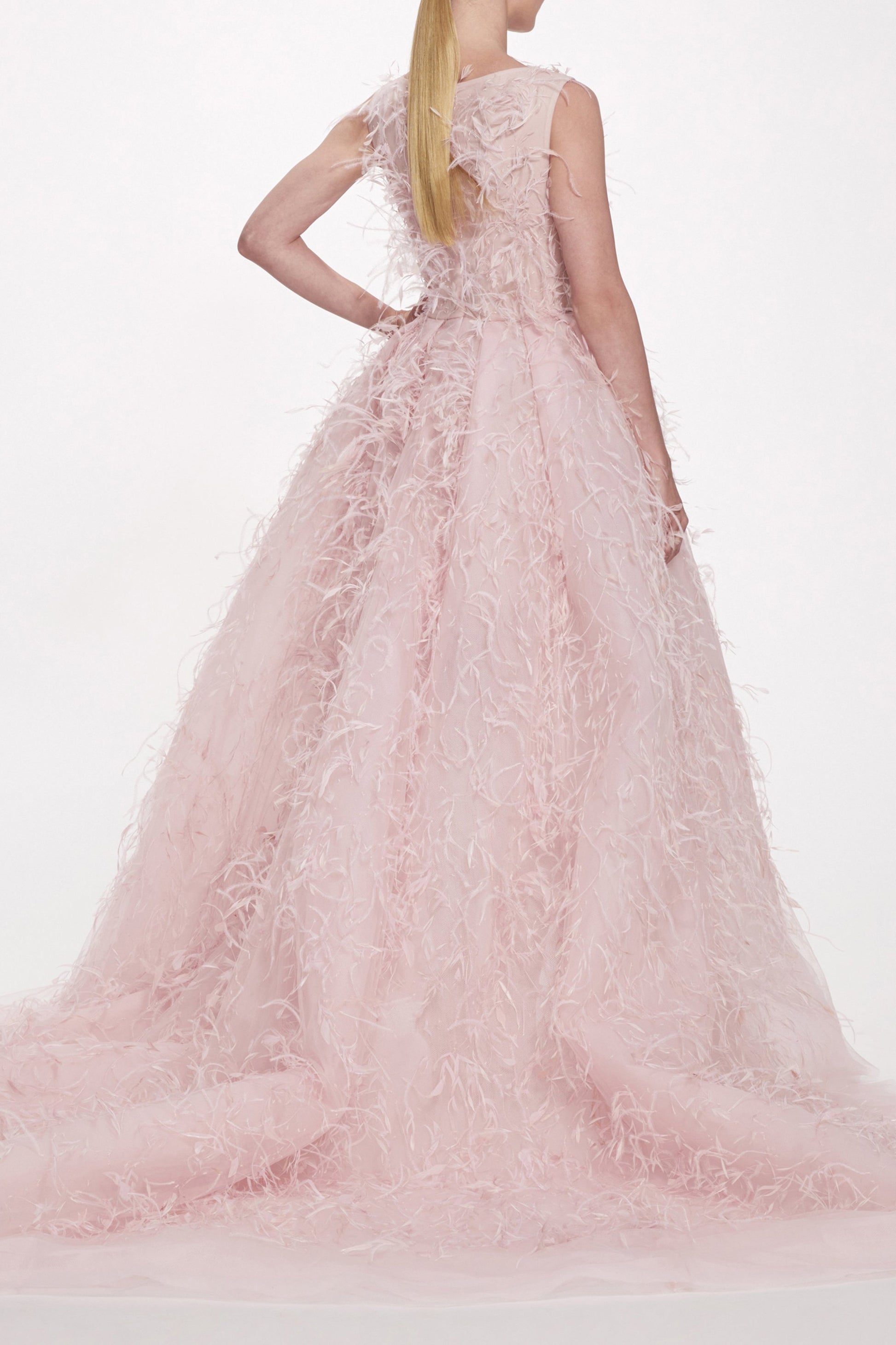 MARCHESA-High-Low Tulle Ball Gown-BLUSH
