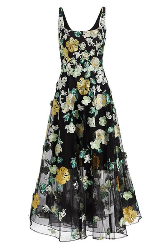 MARCHESA NOTTE-Embroidered Tulle Midi Dress-