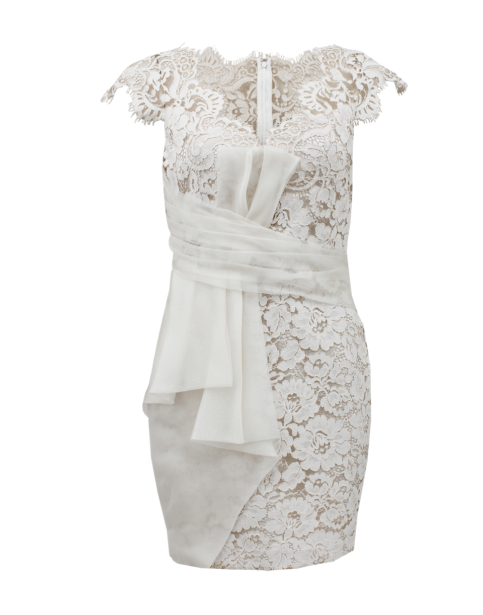 MARCHESA NOTTE-Lace Cap Sleeve Cocktail Dress-IVORY