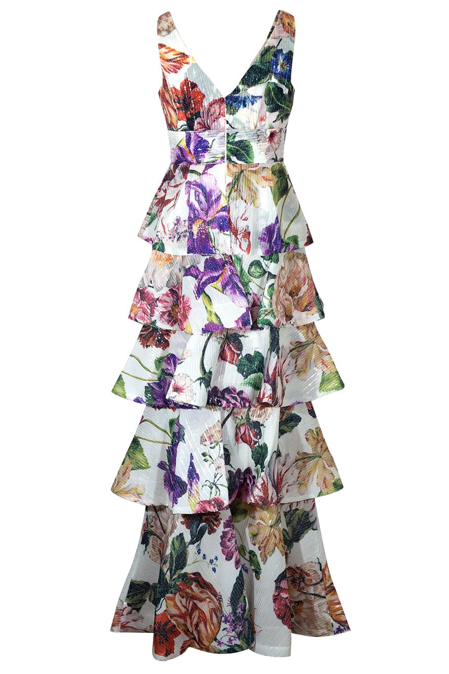 MARCHESA NOTTE-Tiered Floral Gown-