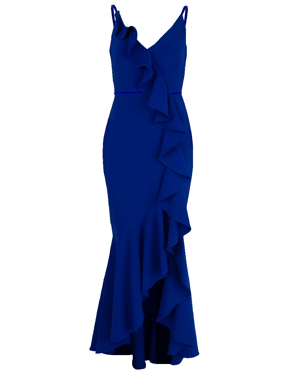 MARCHESA NOTTE-Crepe Velvet Trim Gown-