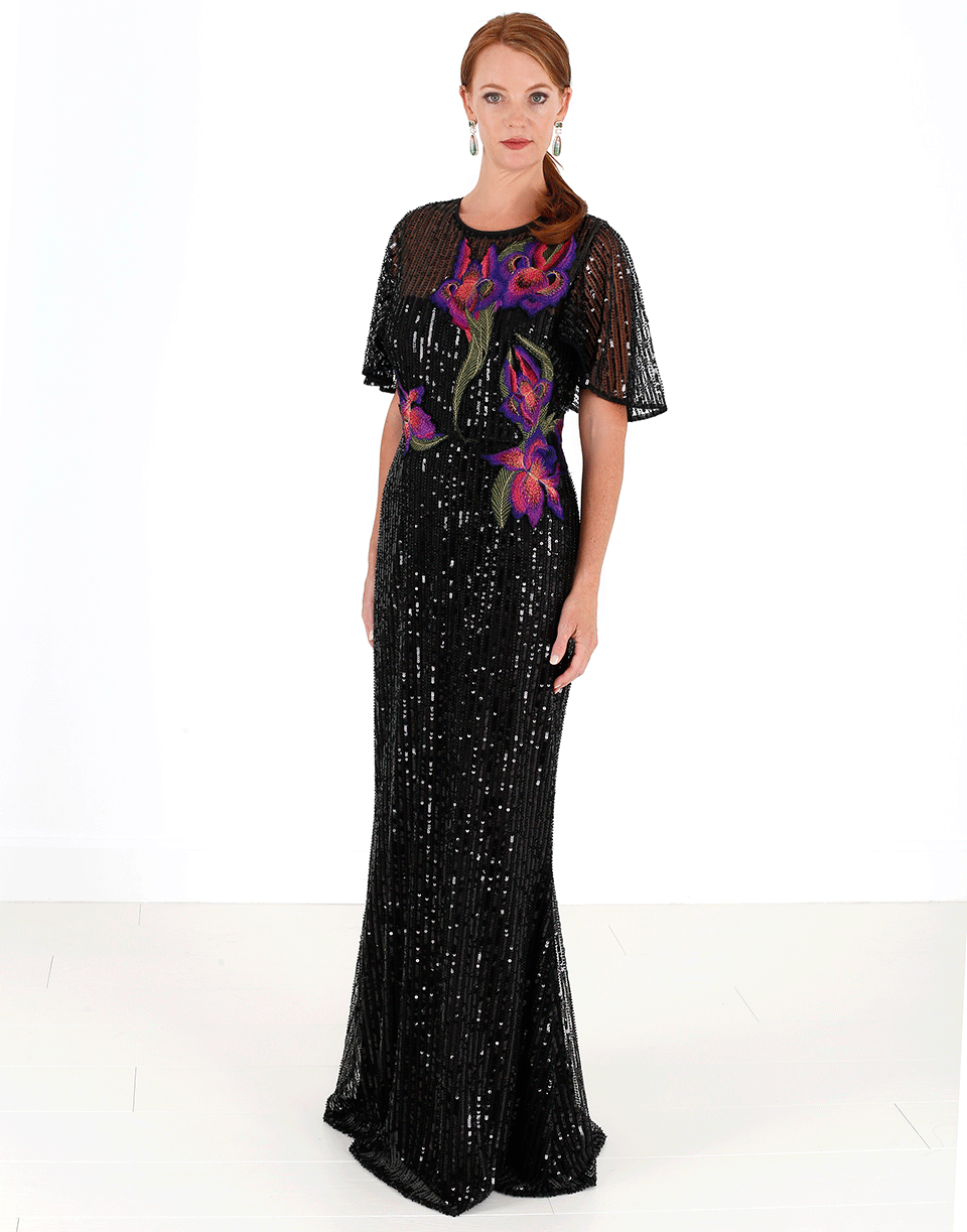 MARCHESA NOTTE-Floral Embroidered Beaded Gown-