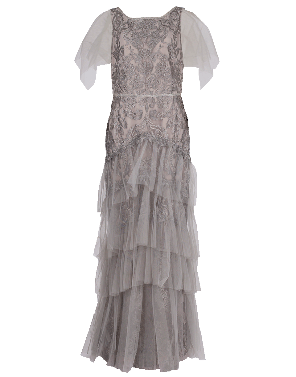 Flutter Sleeve Embroidered Gown CLOTHINGDRESSGOWN MARCHESA NOTTE   
