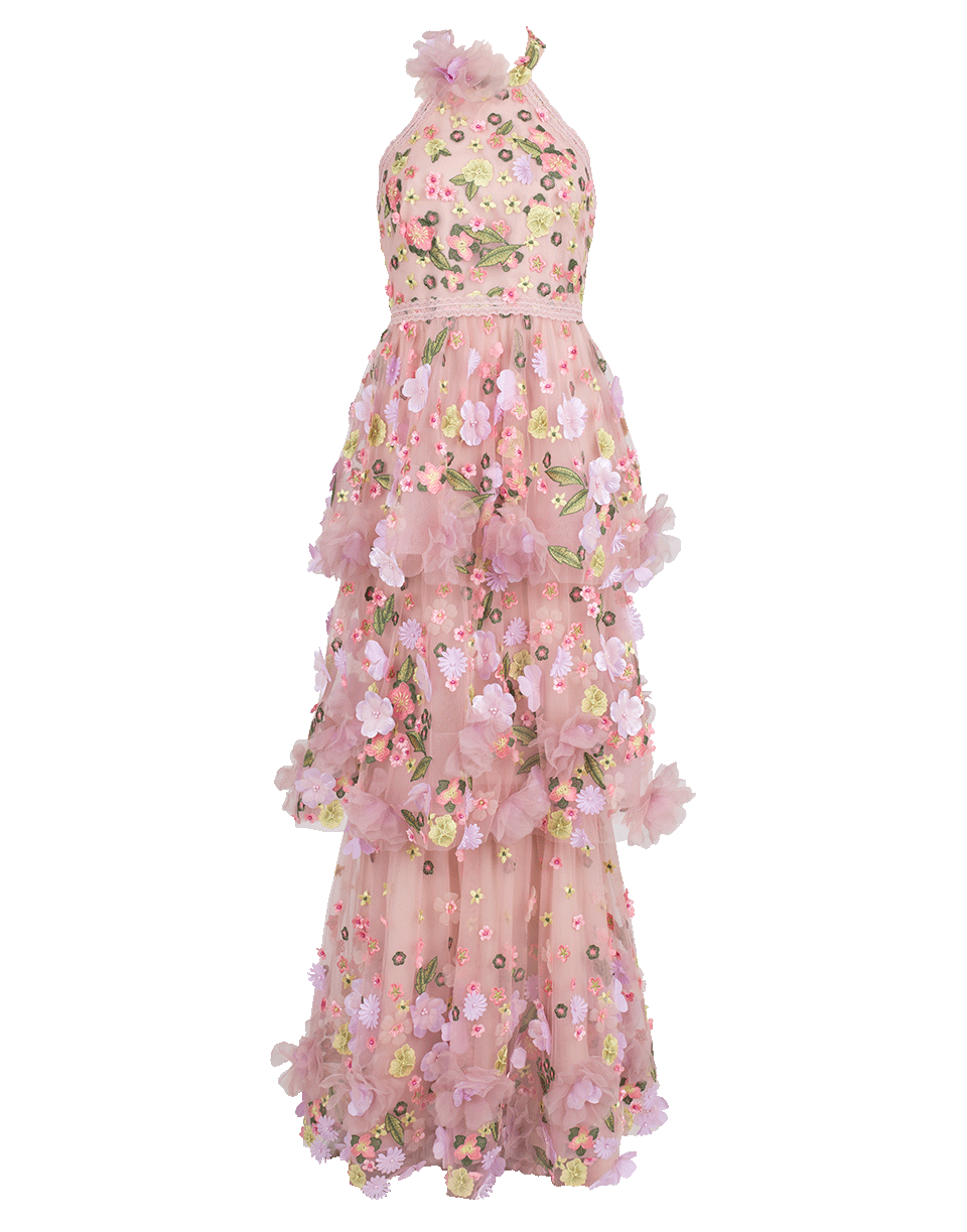 MARCHESA NOTTE-Halter Embroidered Gown-