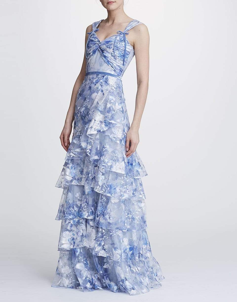 MARCHESA NOTTE-Print Tier Tulle Gown-