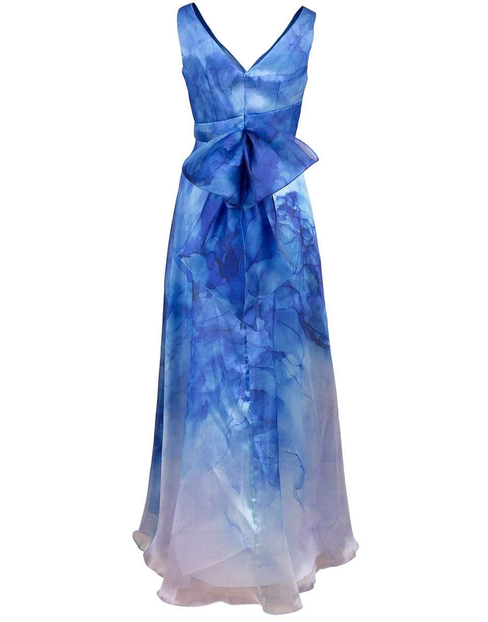 MARCHESA NOTTE-V-Neck Printed Organza Gown-
